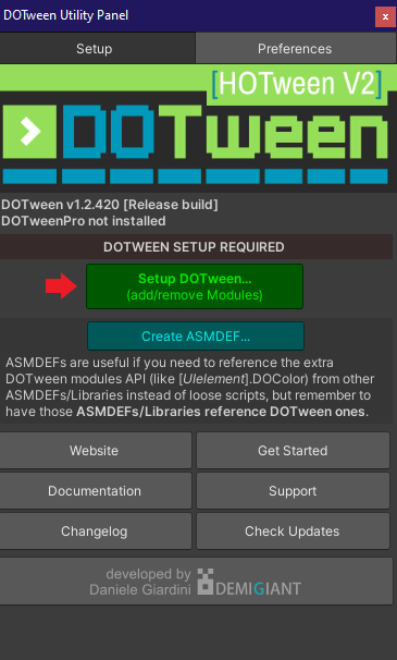 installation des modules DOTween 2