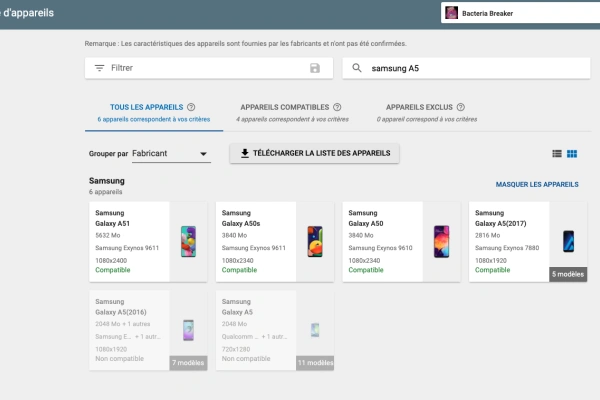 Comment augmenter le nombre de smartphones supportés  pour Android avec Unity