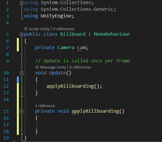 récupération de la caméra dans le script C#